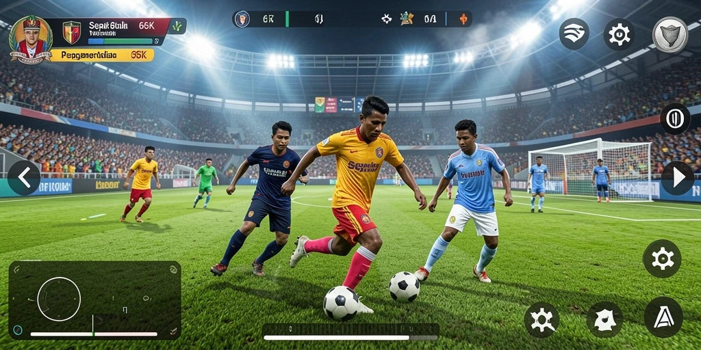Tampilan gameplay <strong>66K</strong> yang mendebarkan dengan aksi sepak bola intens.