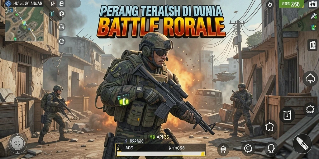 Tampilan gameplay intens di arena Battle Royale API66.