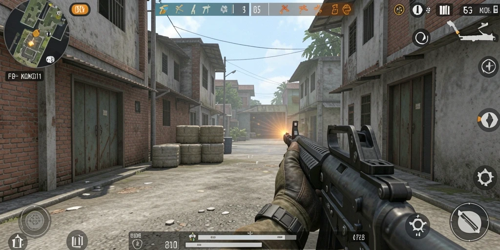 Screenshot KOKO11 menampilkan aksi menembak yang intens dalam pertempuran FPS.