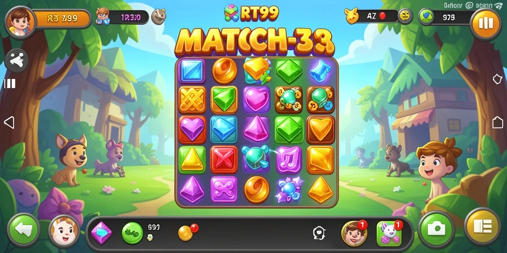 Tangkapan layar gameplay RT99 yang menampilkan keseruan Match-3.